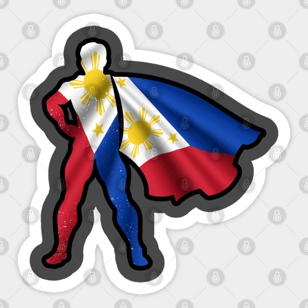 Grunge Filipino Hero Wearing Cape of Philippines Flag Representing Hope and Peace Sticker by Mochabonk